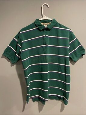 Vintage 90s Oakton Green Striped Polo Shirt